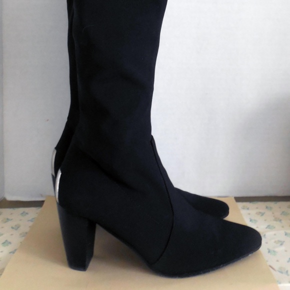 Donald J Pliner Women's Made in Italy Black Tall Stretch Fabric Heeled Boots EUC - Picture 7 of 8